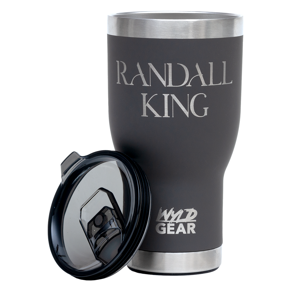 tumbler with bottle opener-matte black-"Randall King" with crown logo