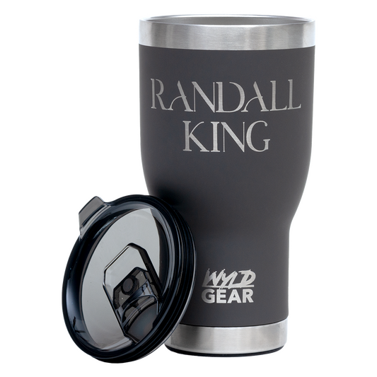 tumbler with bottle opener-matte black-"Randall King" with crown logo