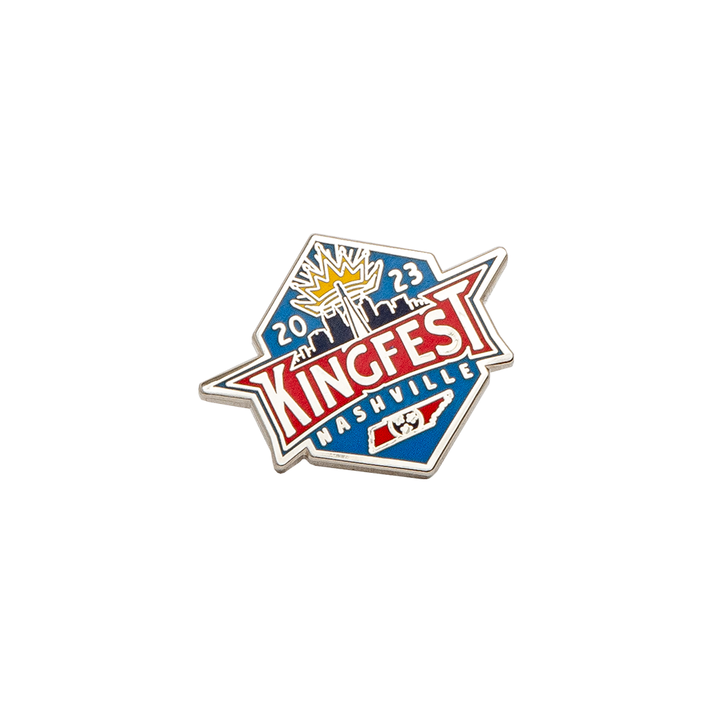 pin-"2023 kingfest nashville" with crown logo and city outline