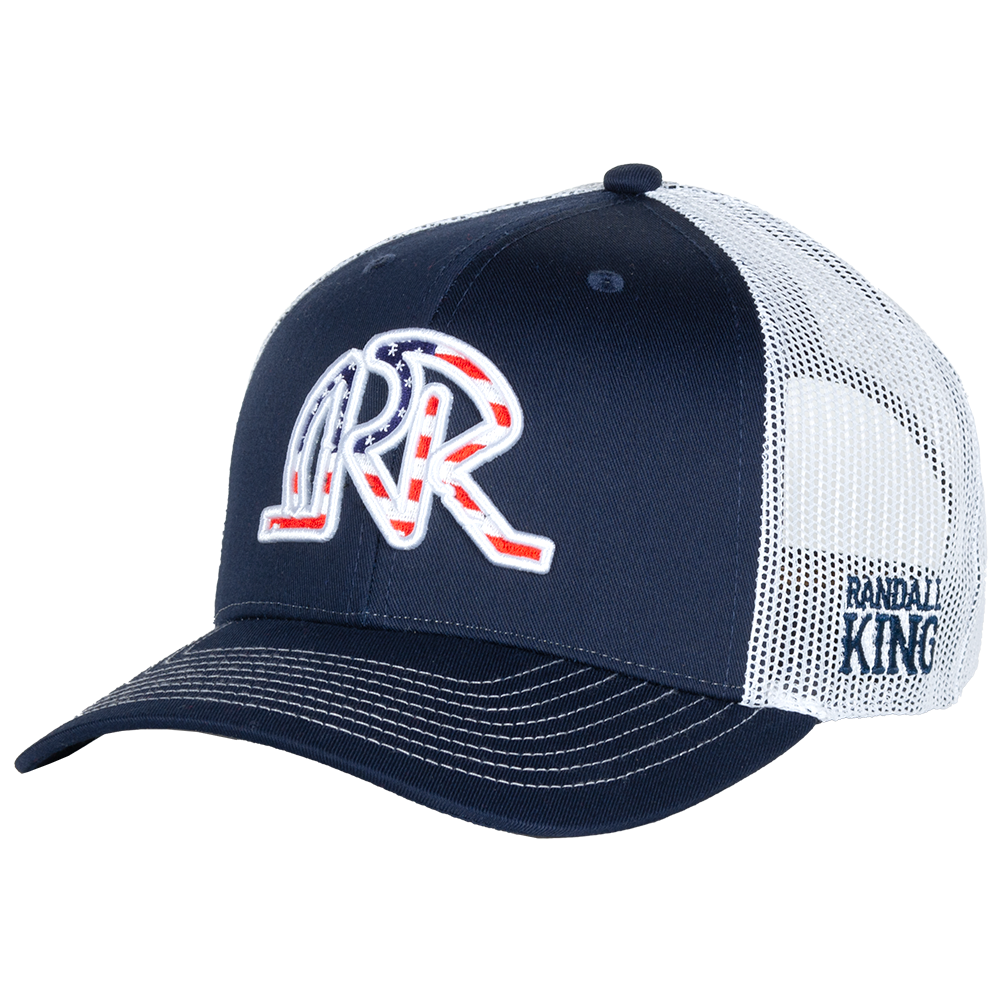 baseball hat-blue/white- front USA flag RK-side "Randall King"