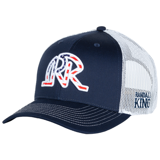 baseball hat-blue/white- front USA flag RK-side "Randall King"