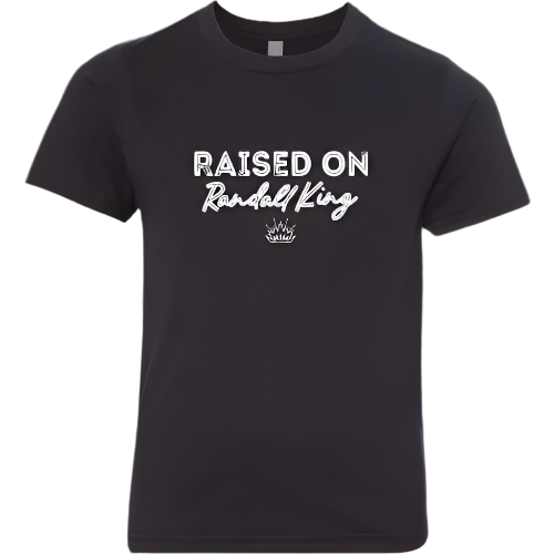 youth tee-black-"Raised on Randall King" with crown logo
