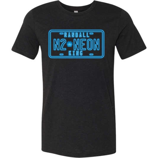 tee-black heather-"N2 Neon Randall King" neon blue license plate