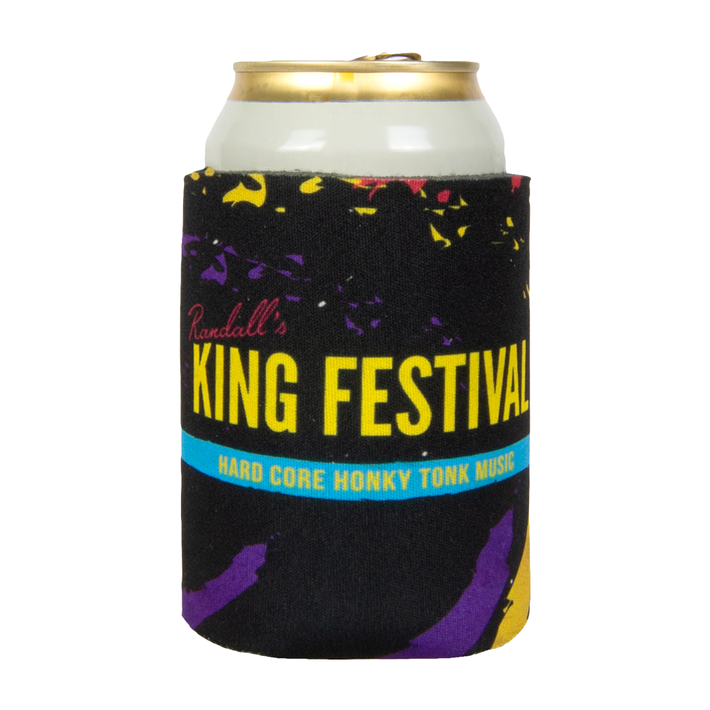 can cooler-black-"King Festival Hard Core Honky Tonk Music" colorful splatters