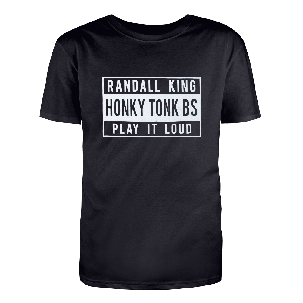 tee-black-front "Honk Tonk BS Play it Loud"-back RK crown logo
