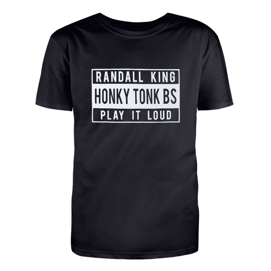 tee-black-front "Honk Tonk BS Play it Loud"-back RK crown logo