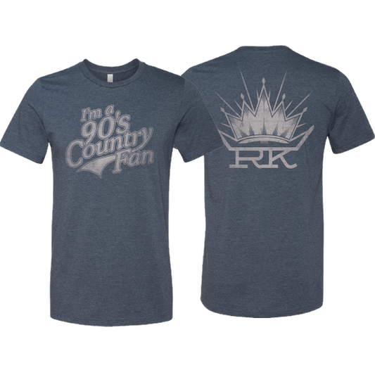 tee-grey-front "I'm a 90s Country Fan"-back RK crown logo
