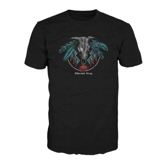 tee-black heather-"Randall King" crown logo with animal skull and feathers